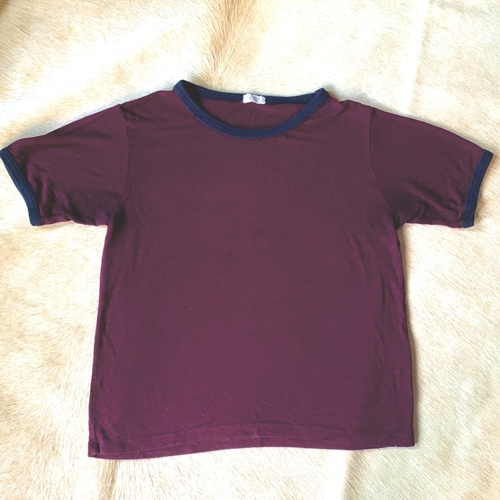 Rare JOHN GALT/ BRANDY MELVILLE Burgundy & Navy STRIPED T-Shirt